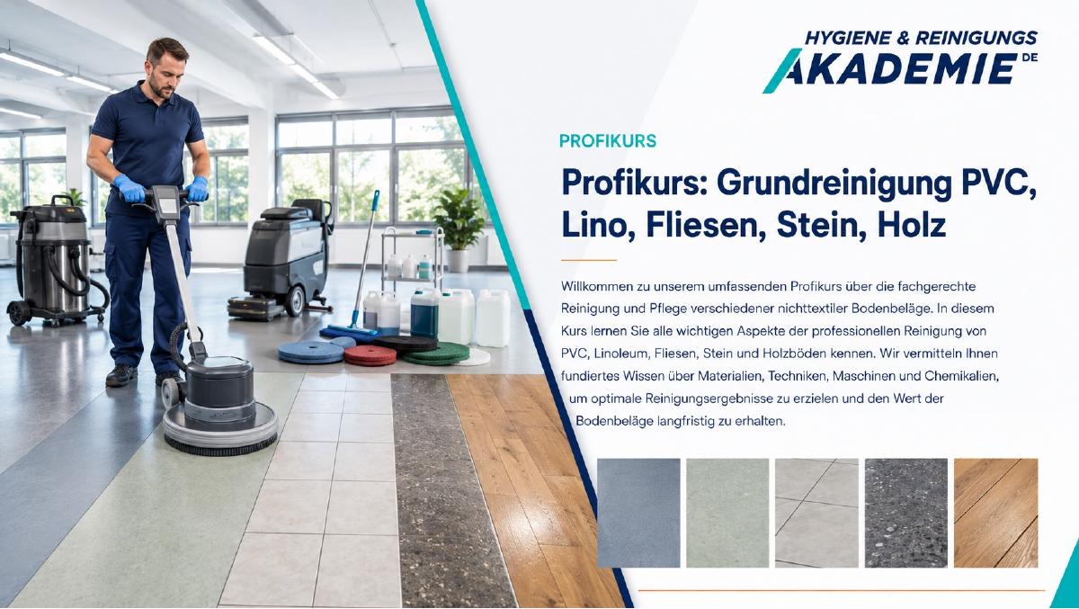 Professionelle Grundreinigung von PVC, Linoleum, Kautschuk, Fliesen, Naturstein & Holz